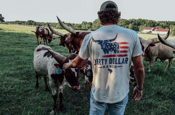 Ivory Comfort Colors Dirty Dollar Ranch Flag Pocket Short Sleeve Tee