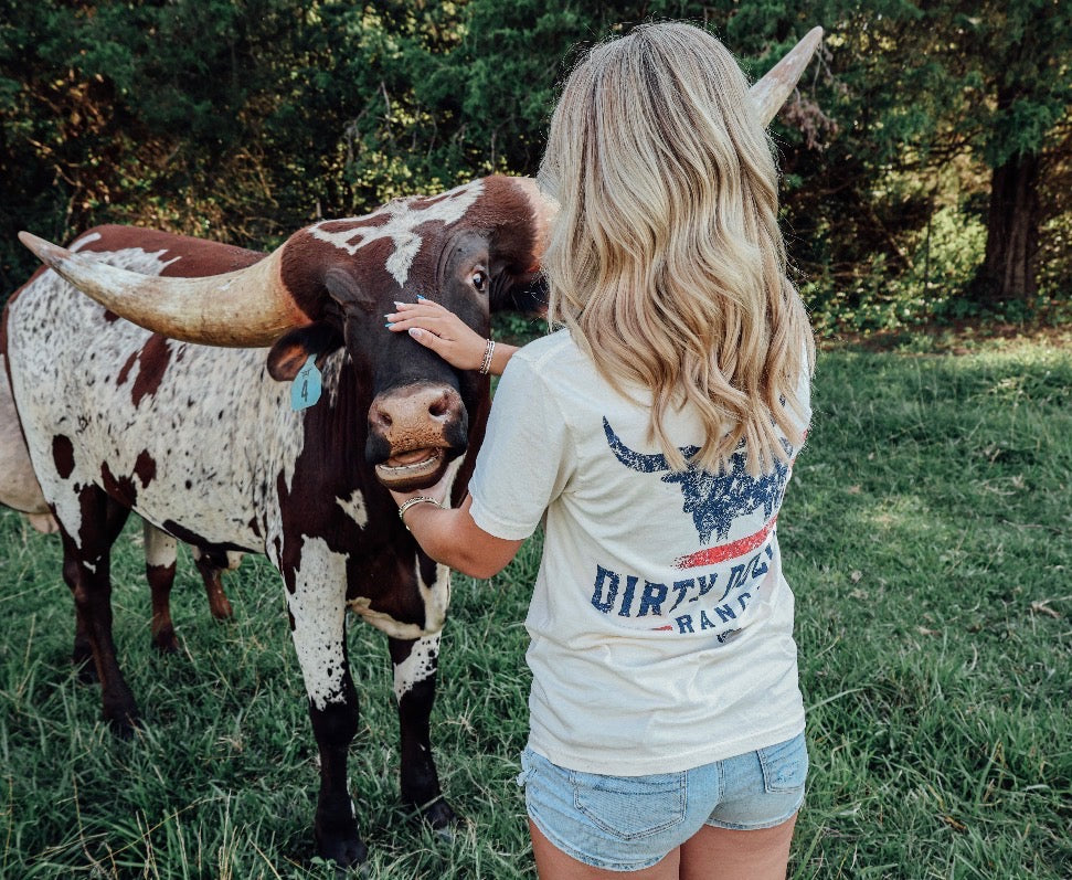 Ivory Comfort Colors Dirty Dollar Ranch Flag Pocket Short Sleeve Tee
