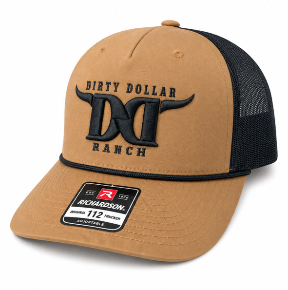 Caramel / Black Rope Dirty Dollar Ranch Raised Embroidered Logo Hat